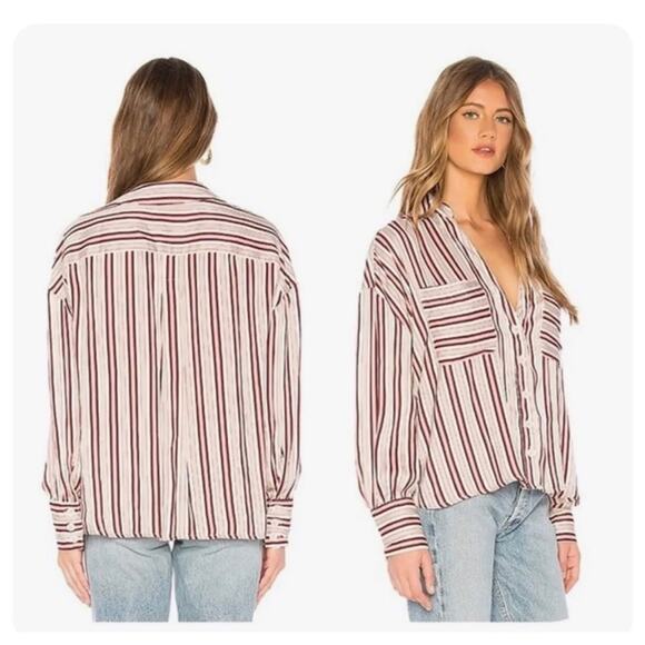 Free People Mad About You Satin Striped V Neck Button Down Shirt Medium - Picture 12 of 15
